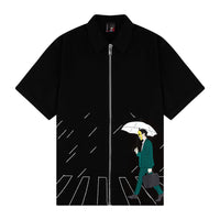 "rainy day" zip up Shirt black