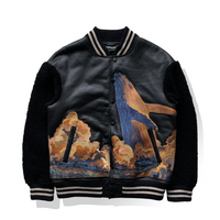 "whales" shearling leather varsity preorder