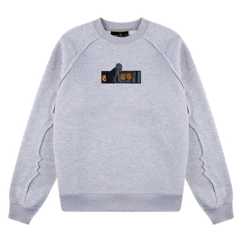 "faces" crewneck raw edged grey