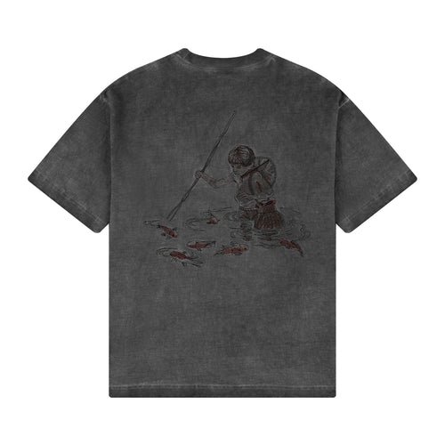 "lotus" T shirt oil washed anthracite
