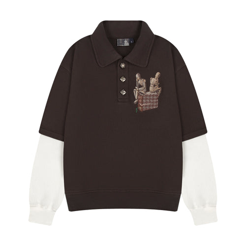 "gallery" layered Polo Sweatshirt dark brown