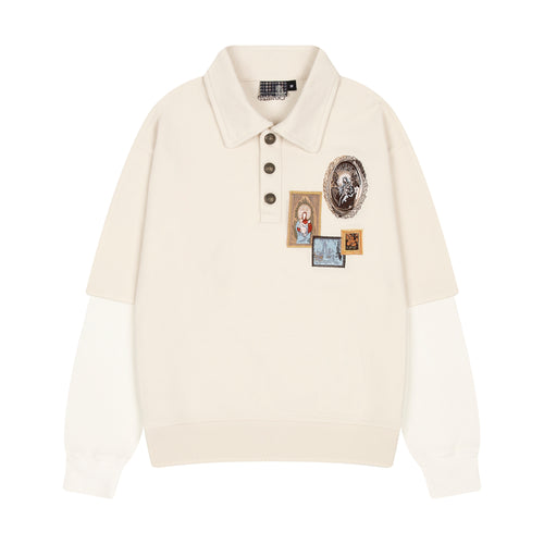 "gallery" layered Polo Sweatshirt creme