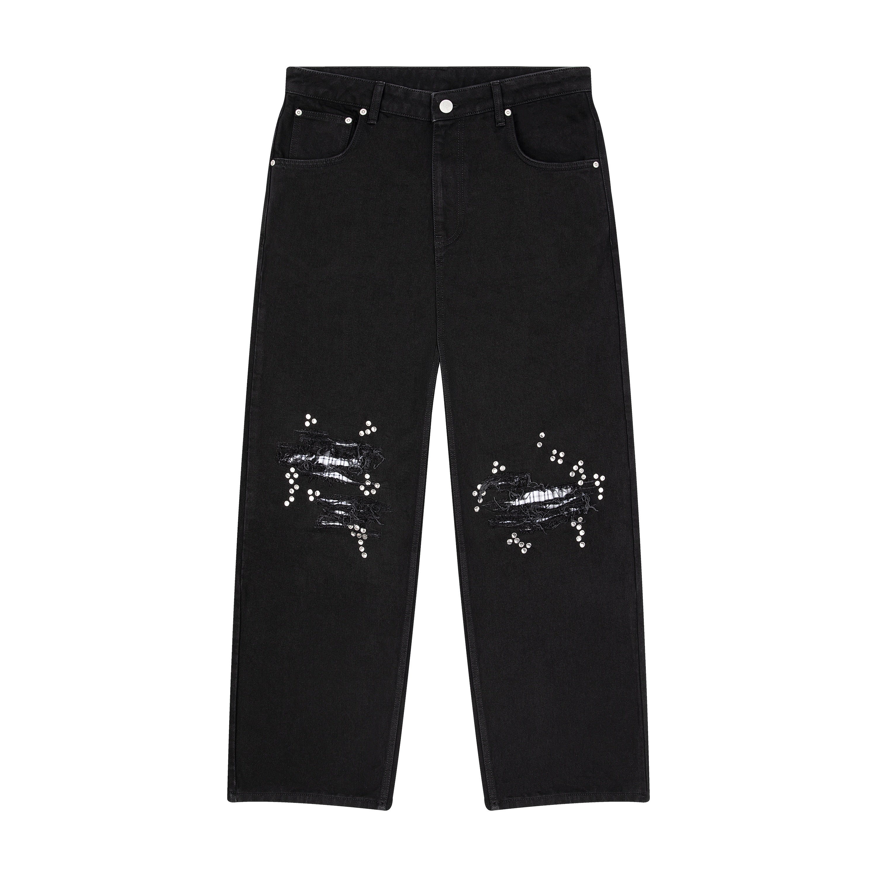 【Anyone more】Prue black denim stitch set-up Contrast Stitch Straight Leg Dark Denim Jeans – Shop Style Shark