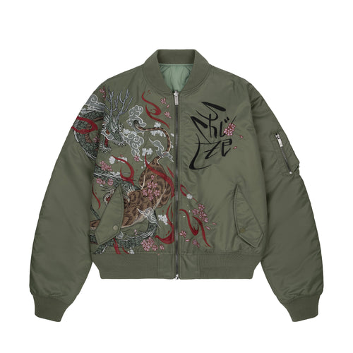 "yakuza v2" bomber Jacket dark green
