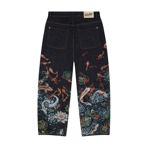 "koi pond" indigo raw Denim