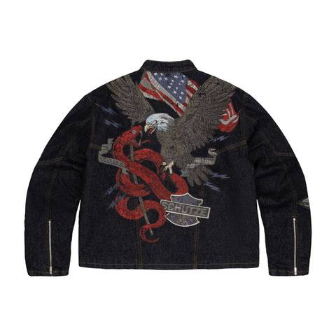 "hellboy" indigo raw denim Biker jacket