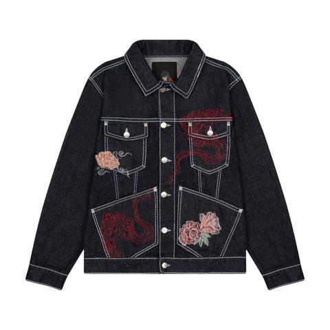 "thangka" indigo raw denim Jacket