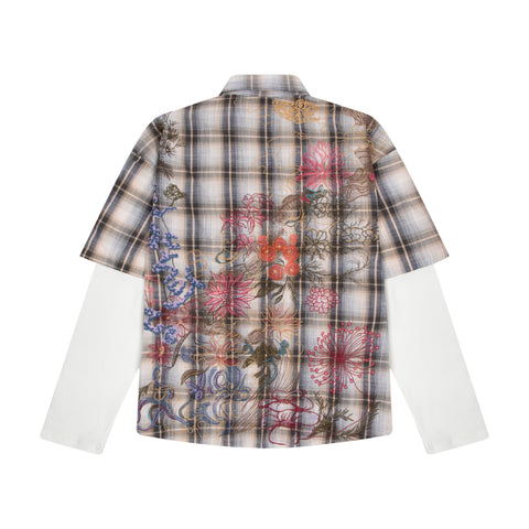 "thangka" layered Shirt plaid cream