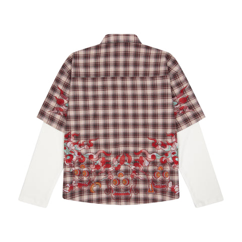 "thangka" layered Shirt plaid brown