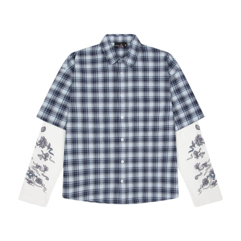 "thangka" layered Shirt plaid blue