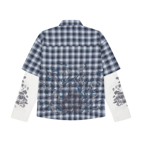 "thangka" layered Shirt plaid blue