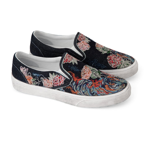 "thangka" denim slip-ons