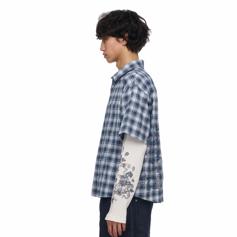 "thangka" layered Shirt plaid blue