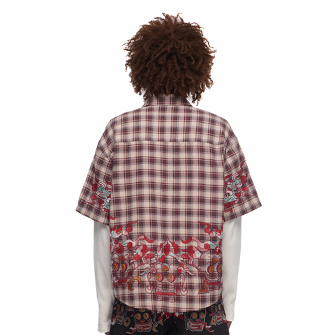 "thangka" layered Shirt plaid brown