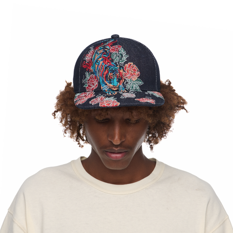 "thangka" indigo raw denim cap