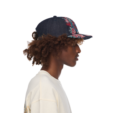 "thangka" indigo raw denim cap