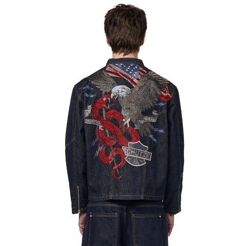 "hellboy" indigo raw denim Biker jacket