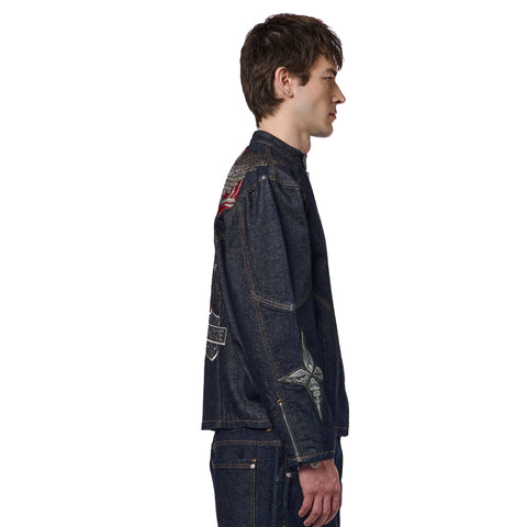 "hellboy" indigo raw denim Biker jacket